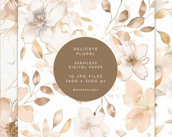 Watercolor Floral Digital Paper, watercolor floral pattern, seamless digital paper, delicate and romantic, scrapbook, invitation, download