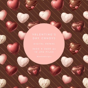 Valentine&#39;s day candy digital paper, valentine&#39;s sweets digital paper pack, love patterns, wedding background, heart background, download