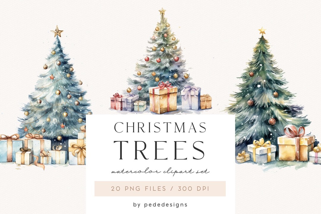 Watercolor Christmas Trees Clipart Set, Winter Holidays Instant ...