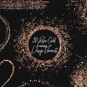 Rose Gold Rahmen Clip Art, Glitzer geometrisch, funkelnde Design-Elemente, Splatters, Hochzeit, Einladung, Download