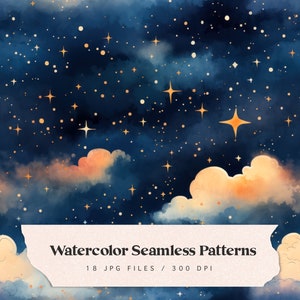 Watercolor Night Sky Digital Paper, Nursery Digital Paper Pack ...