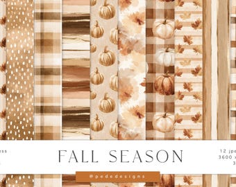 Fall Digital Paper Set: Pumpkin, Gingham, Plaid Patterns (Digital Download)