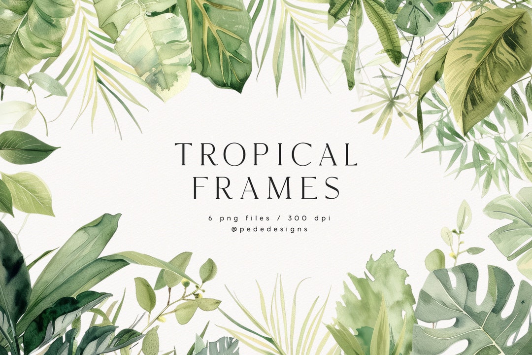 Tropical Frames, Watercolor Clipart, Exotic Cliparts, Tropical Elements ...