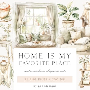 Home Is My Favorite Place, home sweet home, Heim, süßes Zuhause, Bett, Kissen, Bücher, Aquarell png, Haus Interieur, download