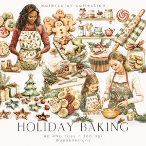 Urlaub Backen Clipart Bundle, Aquarell Clipart, gemütliche Weihnachten, Lebkuchen Kekse png, festliche Kekse, Weihnachtskuchen Bilder, Download