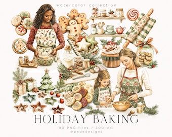 Watercolor Holiday Baking Clipart Bundle (PNG Digital Download)