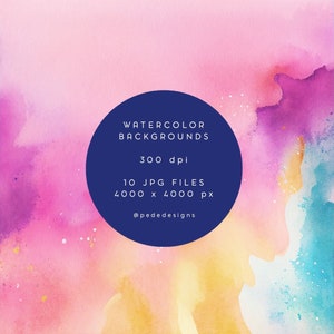 Watercolor multicolor backgrounds, watercolor digital paper, hand painted background, planner papers, colorful, pink, purple, download