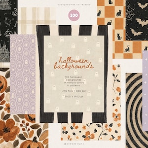 100 Halloween Backgrounds Bundle with Spooky Vintage Digital Papers, Pumpkins Ghosts Bats, Gothic Floral Backgrounds (Digital Download)