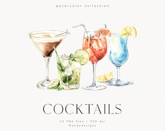 Clipart de collection de cocktails, clipart de fête, boissons de fête, clipart de chariot de bar, boissons d'été, cocktails de mariage, clipart de boisson, téléchargement