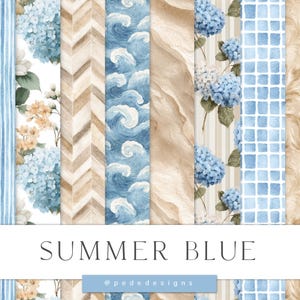 Summer Blue Digital Papers, summer digital papers, repeating pattern, beach sand graphics, seamless summer pattern, pastel colors, download