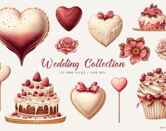 Wedding Clip Art, love png, valentine's day clipart, sweets clipart, elegant, wedding png, lovely clipart, wedding cake, hearts, download