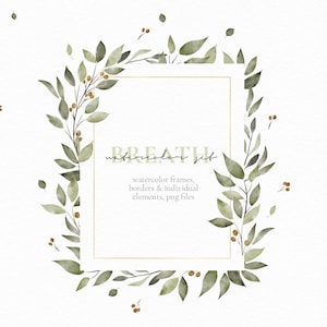 Adem aquarel set, aquarel bladeren, frames, randen, groene blad clipart, ideaal voor logo, bruiloft uitnodiging, downloaden