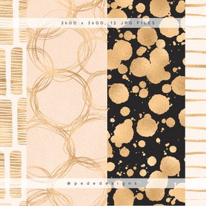 Gold Digital Paper Pack, Elegant Background, Gold Foil Patterns, Brush ...