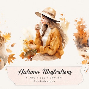 Illustrazioni autunnali, clipart ragazza acquerello, grafica png autunnale, clipart ragazza moda, clipart autunnale, campagna, png rustico, download
