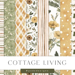 Cottagecore Seamless Patterns | Watercolor Digital Paper | Floral | Vintage Scrapbook Papers | Farmhouse Backgrounds | 12 JPG