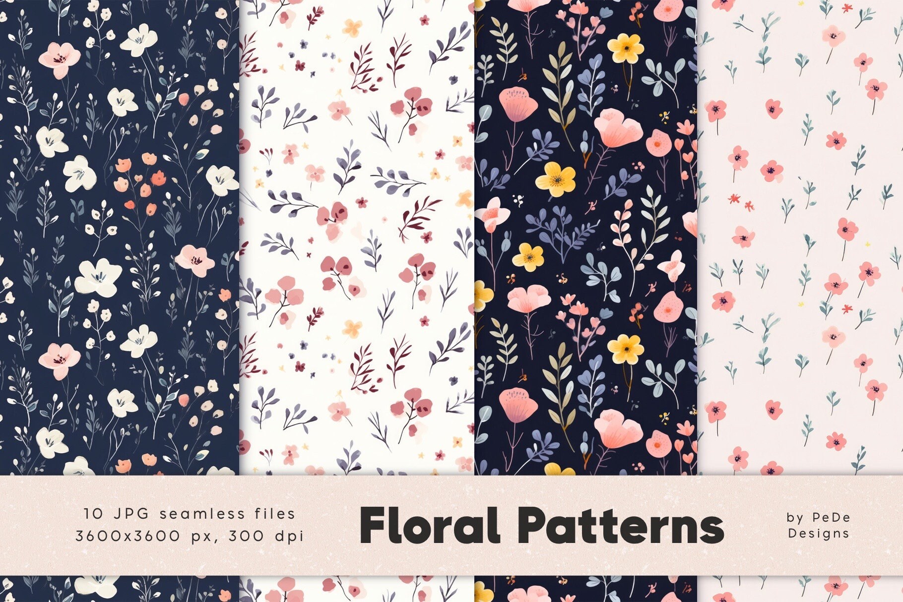 Floral Digital Paper Pack, Watercolor Tiny Flowers, Seamless Patterns ...