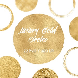 Luxury gold circles clipart, design elements, golden brush strokes, foil & glitter, for logo, blog, download