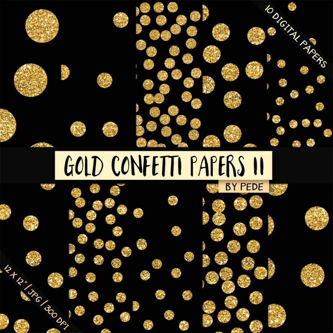 Gold Confetti Digital Paper Pack Black and Gold Digital - Etsy