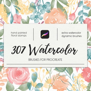 307 Pincéis aquarela para Procreate, pincéis de carimbo, conjunto procreate, pincéis florais, pincéis dinâmicos, folhagens, selos para ipad, flores, download