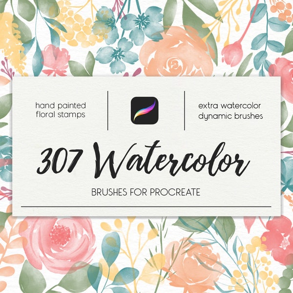 307 Watercolor Brushes For Procreate, stamp brushes, procreate set, floral brushes, dynamic brushes, foliage, ipad stamps, flowers, download