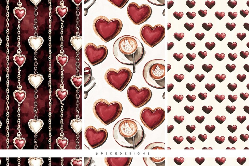 Watercolor Valentine Digital Papers | Burgundy & Rose Seamless Patterns ...