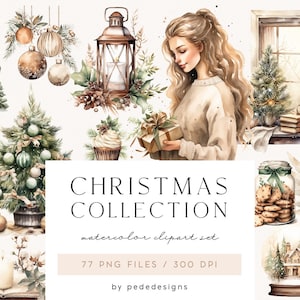 Kerstcollectie Clipart, aquarel gezellige winter, kerst clipart, gezellige kerst, warme chocolademelk, koekjes, geschenkverpakkingen, hert, beer, download