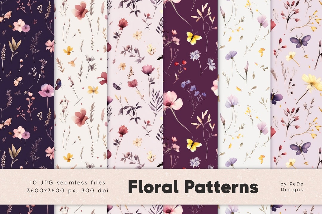 Wild Flowers Digital Paper Pack, Watercolor Meadow Seamless Patterns ...
