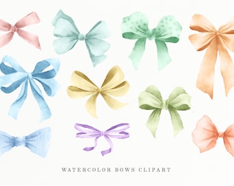 Colorful watercolor bows clip art, ribbon cliparts, green, orange, fashion clipart, birthday party, gift bow, download