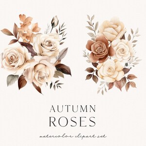 Autumn Roses, Watercolor Flowers, Garden Flowers, Ivory Roses, Planner