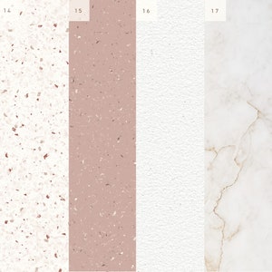 May include: A collection of six different textured backgrounds, including a light purple, a white background with small red and pink flecks, a light pink background with small red and pink flecks, a white textured background, a white marble background with gold veins, and a light pink background with small red and pink flecks.