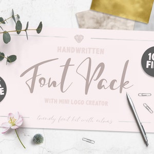 Font pack with mini logo creator, handletterd font, modern handwriting font, wedding font, font for logo, download