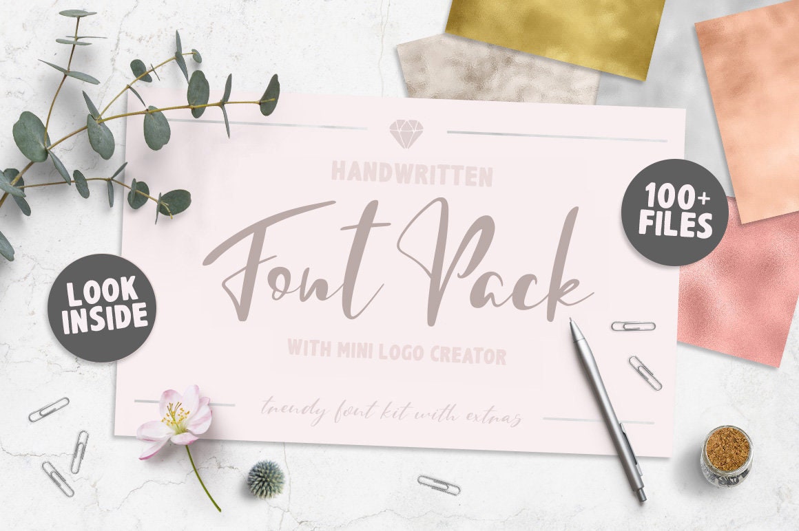 Font Pack With Mini Logo Creator, Handletterd Font, Modern