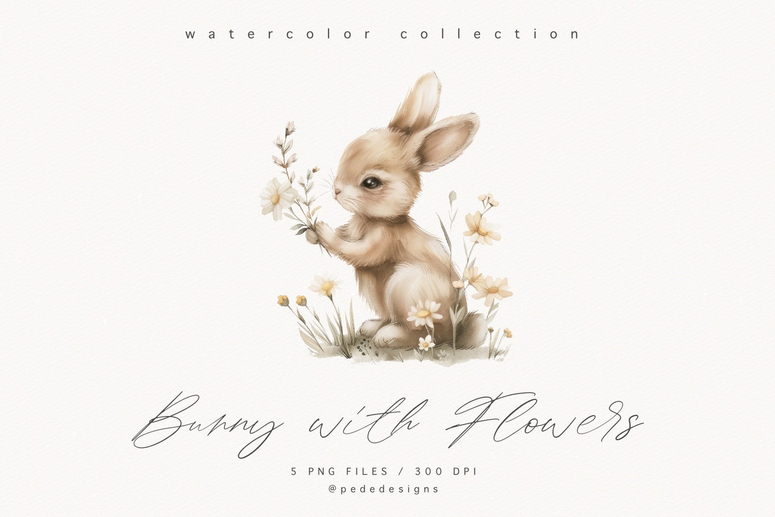 Watercolor Bunny With Flowers Clipart, Spring Easter Nursery Graphics ...