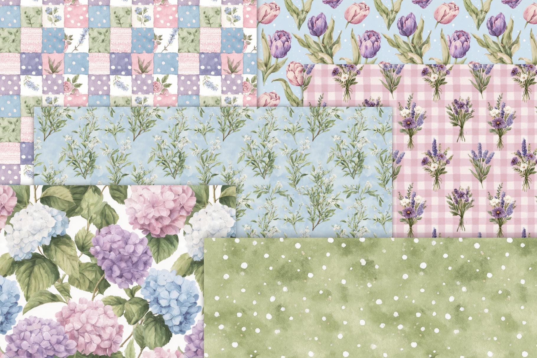Springtime Charm Digital Papers | Watercolor Spring Patterns | Floral ...