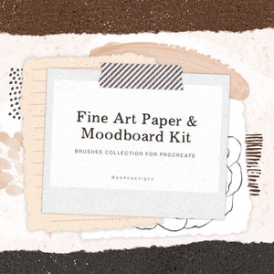 Fine Art Paper & Moodboard Kit for Procreate, design stamps, paint strokes, procreate pack, iPad texture, torn paper brushes, download