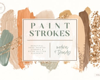 Paint Strokes Clip Art, brush stroke clipart, acrylic paint, glitter confetti, paint strokes, brown, beige, gold, png format, download