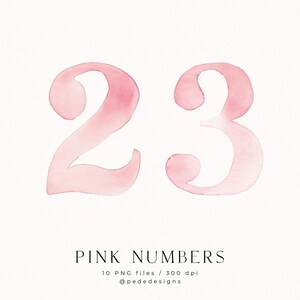 Watercolor Pink Numbers Clipart – Hand Painted Number Set 0-9 | Soft Blush Typography | Baby Birthday 10 PNG image 3
