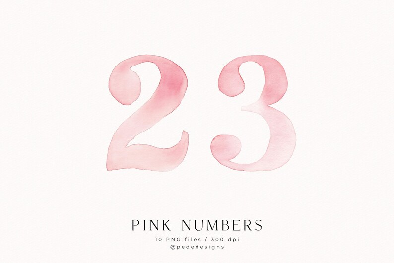 Watercolor Pink Numbers Clipart – Hand Painted Number Set 0-9 | Soft Blush Typography | Baby Birthday 10 PNG image 3