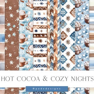 Papéis digitais Hot Cocoa & Cozy Nights, papéis digitais de inverno aquarela, inverno aconchegante, flocos de neve, suéter sem costura, amante de café, baixar