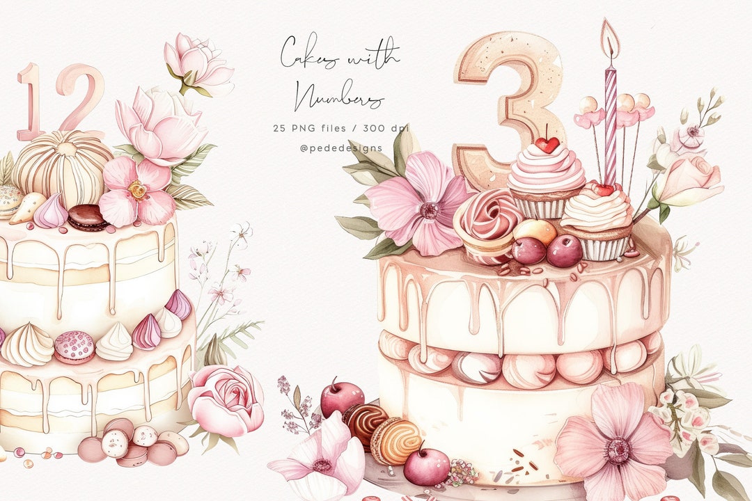 Cakes With Numbers Clipart, Birthday Clipart, Anniversary Png, Dessert