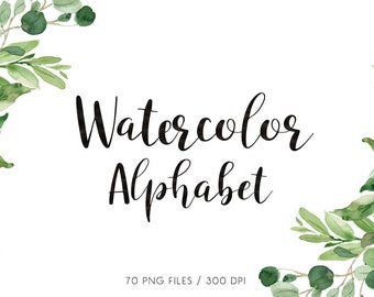 Black watercolor alphabet clipart, numbers clip art, black digital alphabet, black watercolor font clip art, download