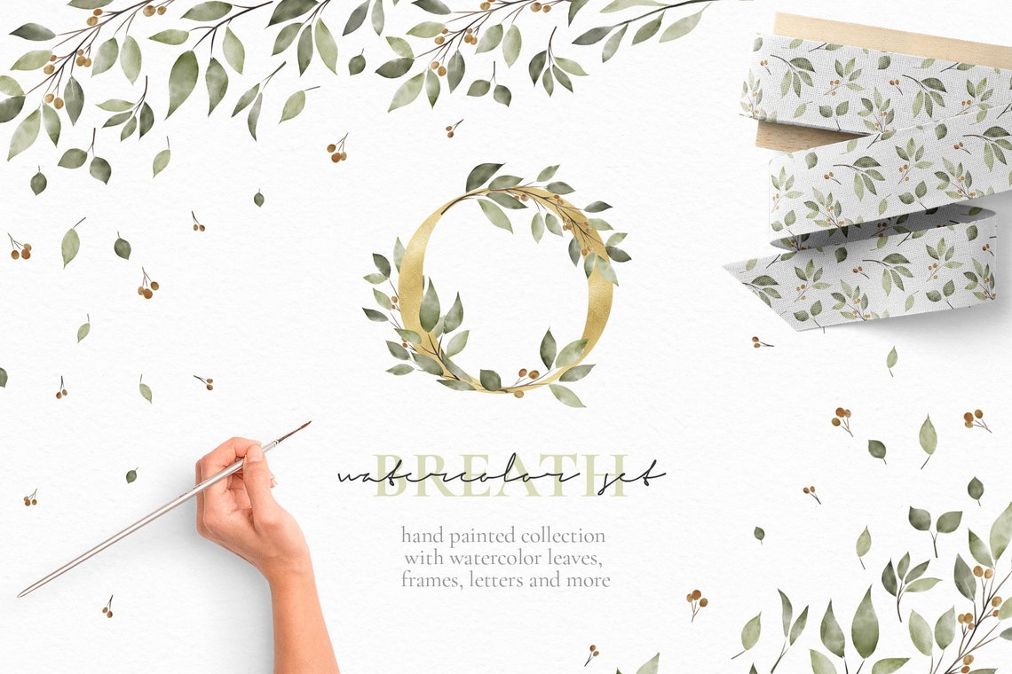 Breath Watercolor Set, Watercolor Leaves, Alphabet Letters Floral ...