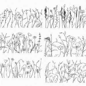 Wild Flowers Borders, Meadow Clip Art, Hand Drawn Flowers Clipart ...