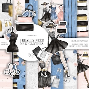 J'ai vraiment besoin de nouveaux papiers numériques de vêtements, modèle sans couture, fille commerçante, graphiques de patron de dame, fournitures de planificateur, téléchargement