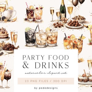 Party Essen & Getränke Clipart, Party Clipart, frohes neues, Ballons, Champagner, Konfetti, Partygetränke, Karneval Clipart, Süßigkeiten, download
