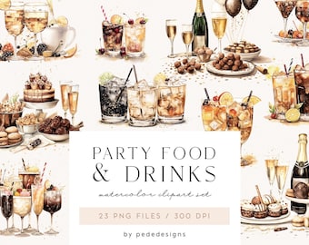 Party Food & Drinks clipart, party clipart, happy new year, balloons, champagne, confetti, party drinks, carnival clipart, sweets, download