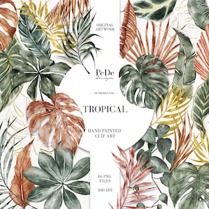 Elementos tropicales, imágenes prediseñadas de acuarela, imágenes prediseñadas exóticas, flores de verano, lámina de oro, invitación de boda, hoja tropical, descargar
