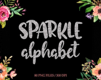 Silver glitter alphabet clipart, silver digital letters, silver clip art, silver font, instant download