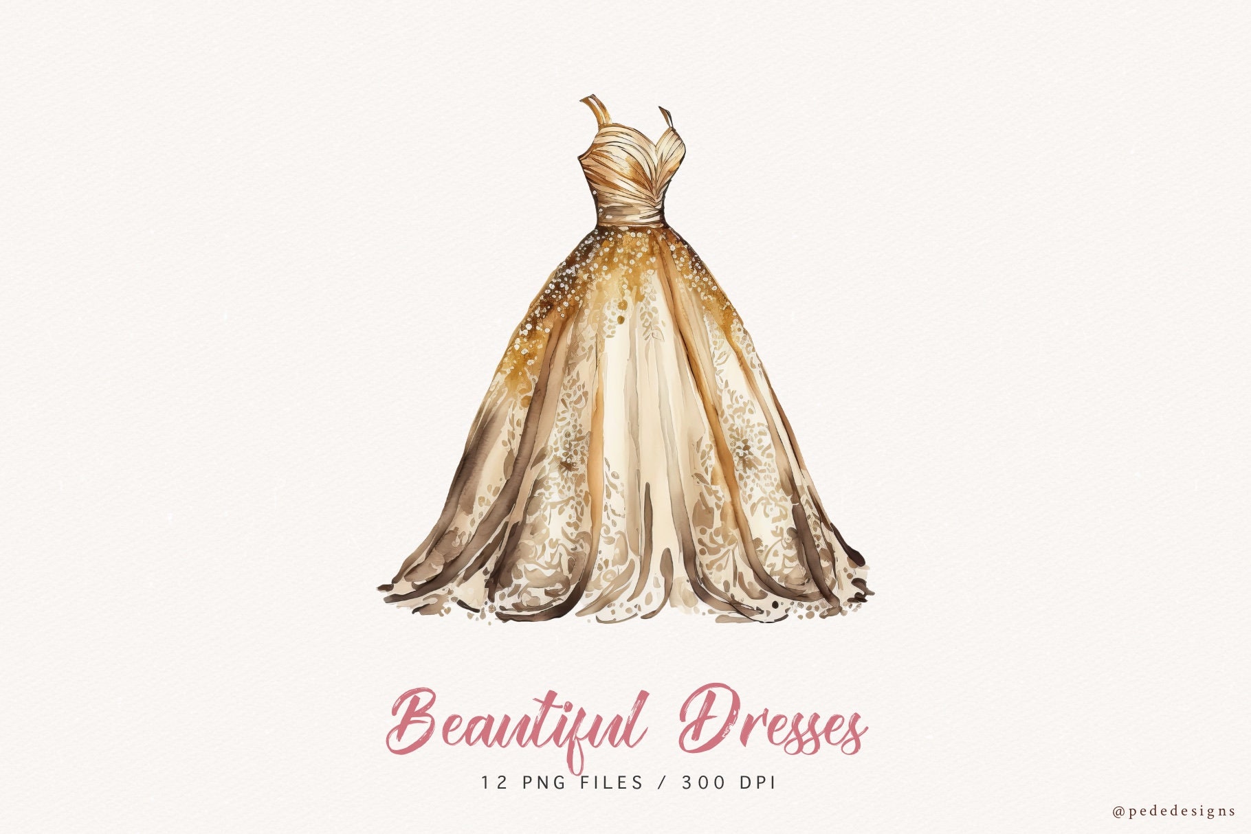 gold dress clipart Prom Dress Clipart PNG Gold Watercolor Single (3235100)