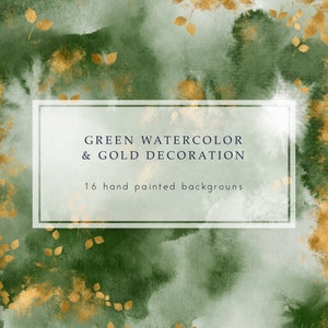 Groene aquarel texturen met goud, aquarel digitaal papier, gouden glitter, planner papers, aquarel splash, lijnen, downloaden